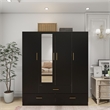 Pemberly Row 4 Doors Wood Wardrobe with Mirror Armoire Black Closet