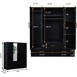 Pemberly Row 4 Doors Wood Wardrobe with Mirror Armoire Black Closet