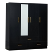 Pemberly Row 4 Doors Wood Wardrobe with Mirror Armoire Black Closet