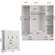 Pemberly Row 4 Doors Wood Wardrobe with Mirror Armoire White Closet