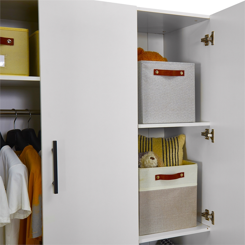 Pemberly Row 4 Doors Wood Wardrobe with Mirror Armoire White Closet