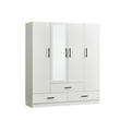 Pemberly Row 4 Doors Wood Wardrobe with Mirror Armoire White Closet