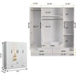 Pemberly Row 4 Doors Wood Wardrobe with Mirror Armoire White Closet