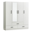 Pemberly Row 4 Doors Wood Wardrobe with Mirror Armoire White Closet