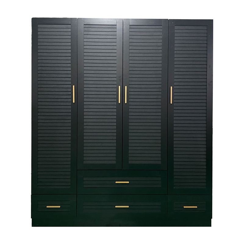 Pemberly Row 4 Doors Wood Armoire Wardrobe Closet with 4 Drawers in Black