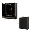 Pemberly Row 4 Doors Wood Armoire Wardrobe Closet with 4 Drawers in Black