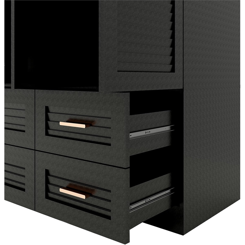 Pemberly Row 4 Doors Wood Armoire Wardrobe Closet with 4 Drawers in Black