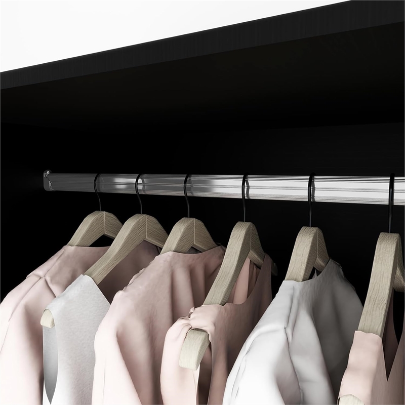 Pemberly Row 4 Doors Wood Armoire Wardrobe Closet with 4 Drawers in Black