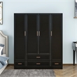 Pemberly Row 4 Doors Wood Armoire Wardrobe Closet with 4 Drawers in Black