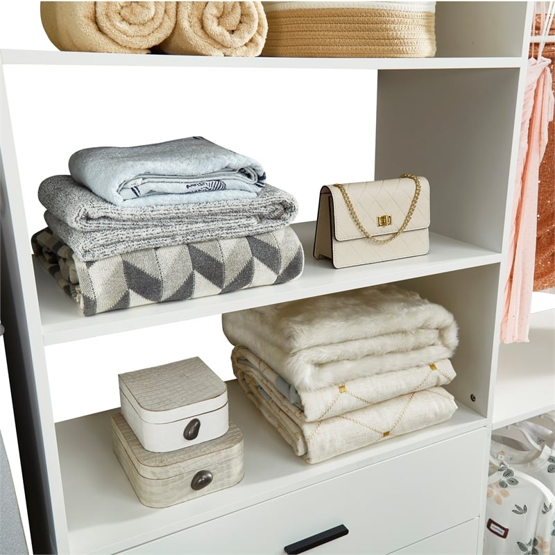 Pemberly Row Wood Built-in Closet with 3 Drawers White for Bedroom