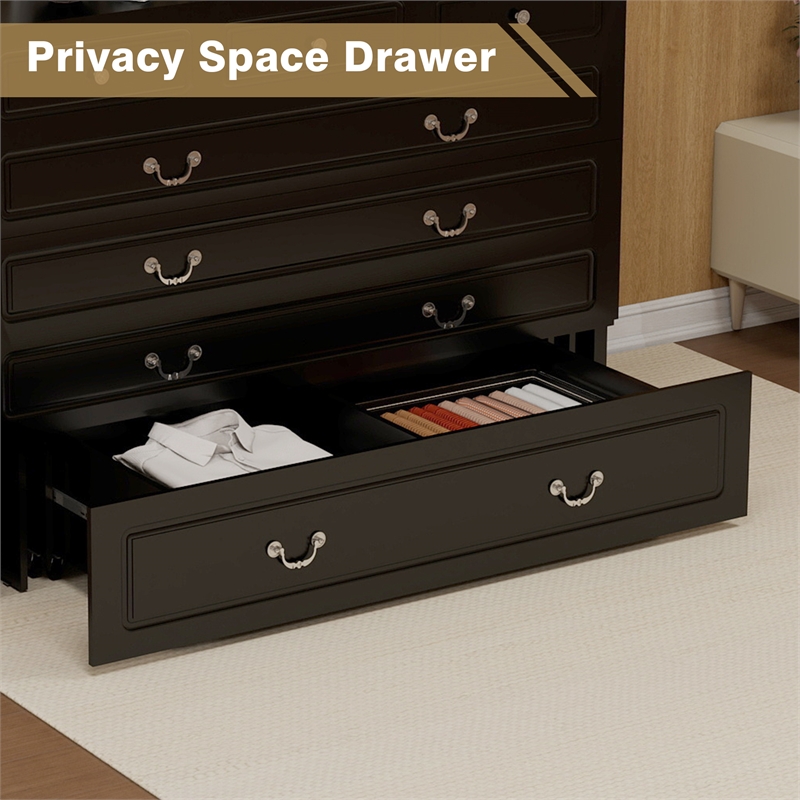Pemberly Row Queen Wood Murphy Bed whit Chest with Built-in Charger Black