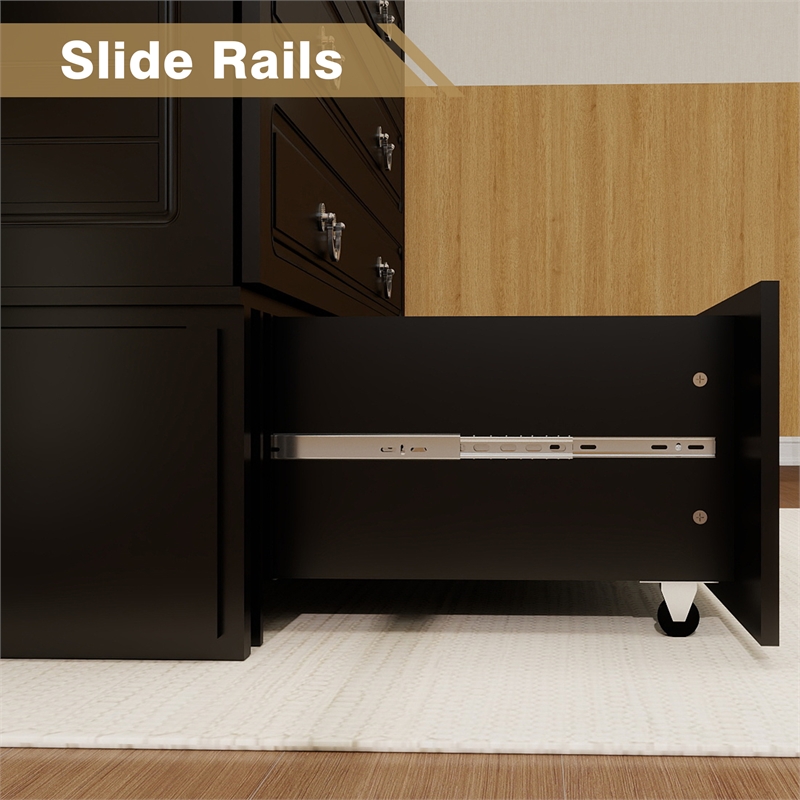 Pemberly Row Queen Wood Murphy Bed whit Chest with Built-in Charger Black