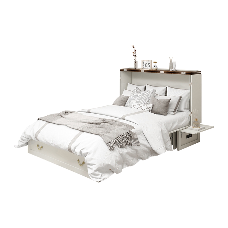 Pemberly Row Queen Wood Murphy Bed whit Chest with Built-in Charger white