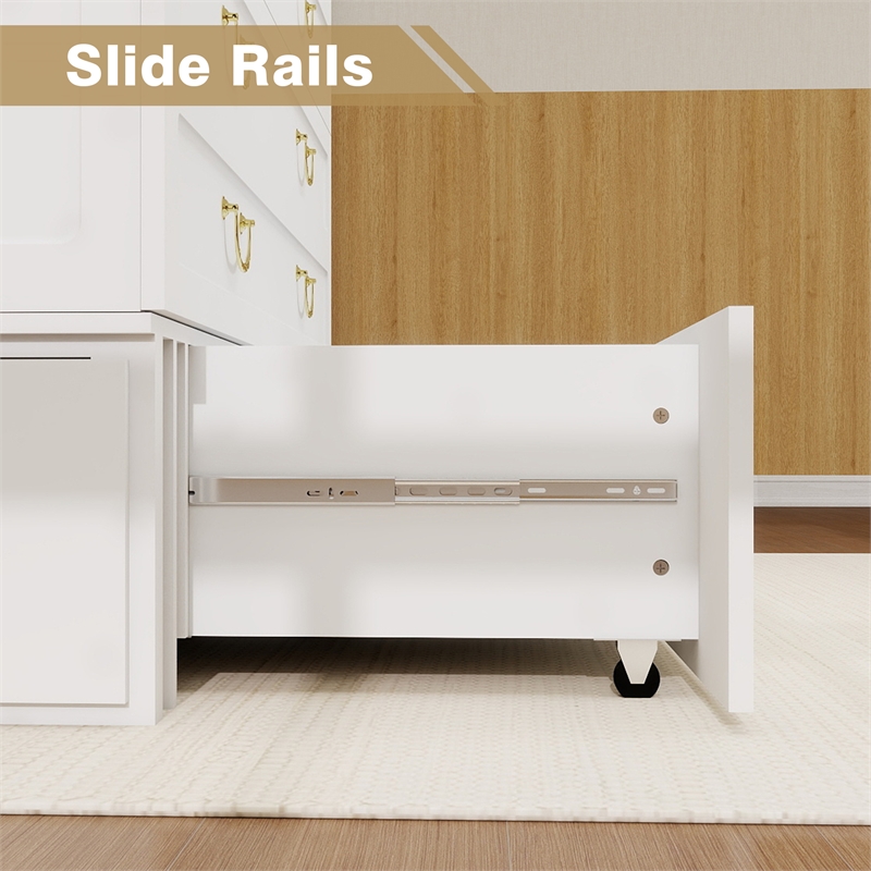 Pemberly Row Queen Wood Murphy Bed whit Chest with Built-in Charger white