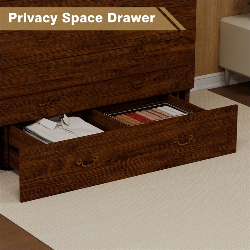 Pemberly Row Queen Wood Murphy Bed with Built-in Charger Red Oak