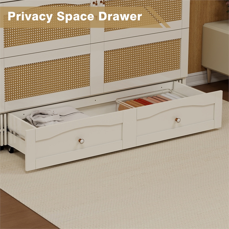 Pemberly Row Wood Queen Cabinet Bed with Storage Drawers for Guest Room White