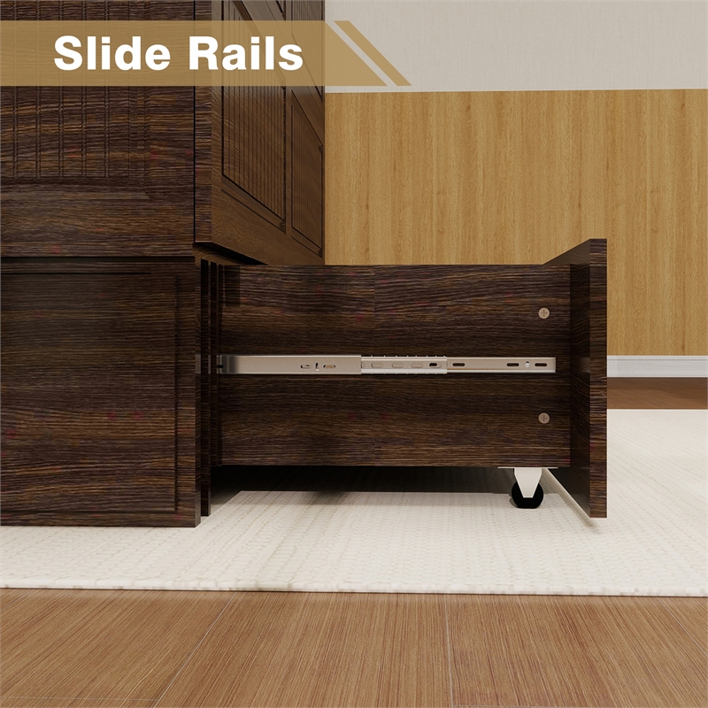 Pemberly Row Black Walnut Queen Murphy Bed with Drawers Mobile Cabinet Chest