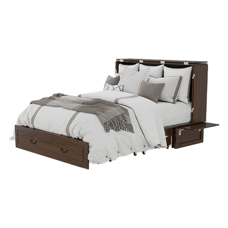 Pemberly Row Wood Murphy Cabinet Bed with Drawers in Antique Brass
