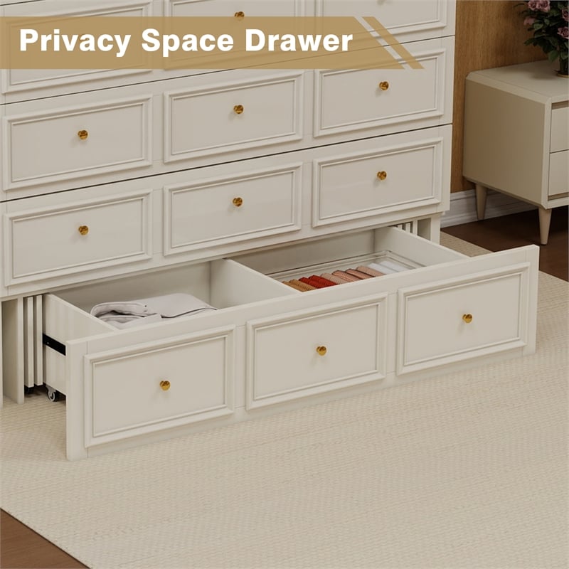 Pemberly Row Solid Wood Murphy Bed with Drawers 2 USB&Charging Ports White Color
