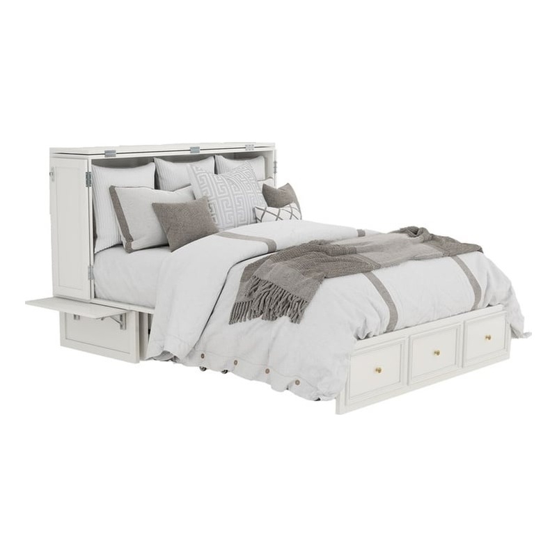 Pemberly Row Solid Wood Murphy Bed with Drawers 2 USB&Charging Ports White Color