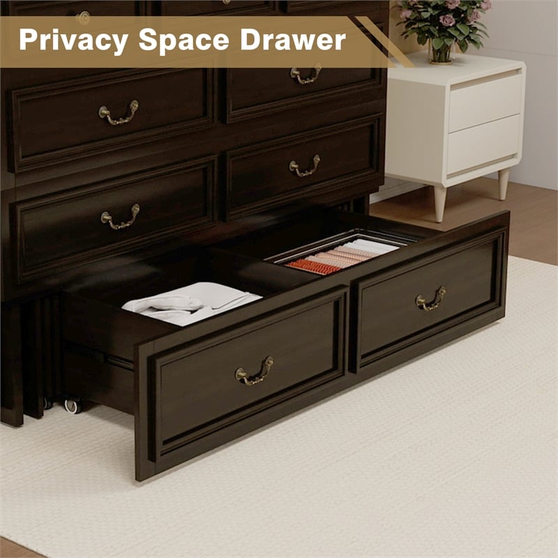 Pemberly Row Solid Wood Murphy Bed with 2 USB&Charging Ports in Brownish Black
