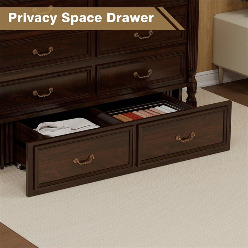 Pemberly Row Solid Wood Murphy Bed Cabinet Storage Drawer Brownish Red Color