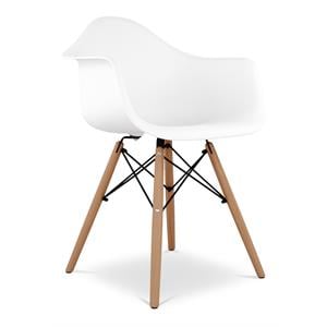 Pemberly Row Contemporary 17.5&quot Plastic and Beech Wood Armchair in White