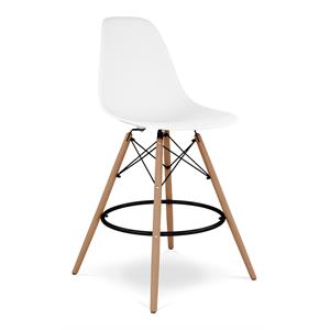 Pemberly Row Contemporary 28&quot Plastic and Wood Counter Stool in White