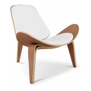 Pemberly Row 13.8&quot Wood and Genuine Leather Arch Shell Chair in White