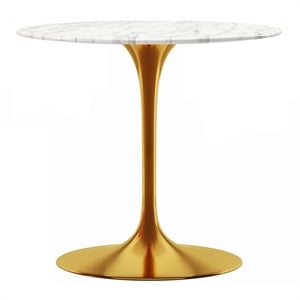 Pemberly Row 32&quot Round Artifical Marble and Metal Dining Table in Gold