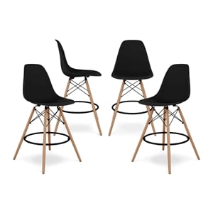Pemberly Row 28&quot Plastic and Wood Counter Stools in Black (Set of 4)