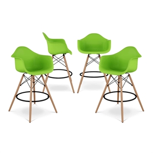 Pemberly Row 28&quot Plastic Counter Stools with Arms in Green (Set of 4)