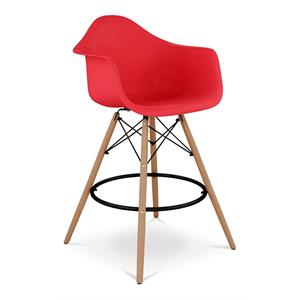 Pemberly Row Contemporary 28&quot Plastic Counter Stool with Arms in Red