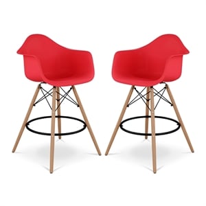 Pemberly Row 28&quot Plastic Counter Stools with Arms in Red (Set of 2)