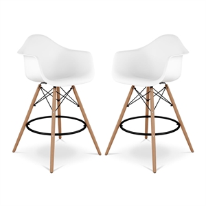 Pemberly Row 28&quot Plastic Counter Stools with Arms in White (Set of 2)
