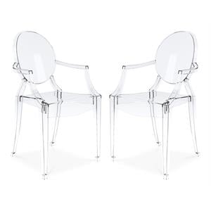 Pemberly Row 18.5&quot Durable Seat Plastic Crystal Armchairs in Clear (Set of 2)