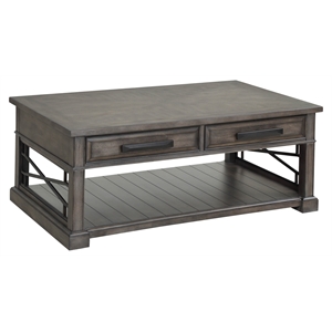 Pemberly Row Contemporary Wood Cocktail Table in Smokey Gray Finish