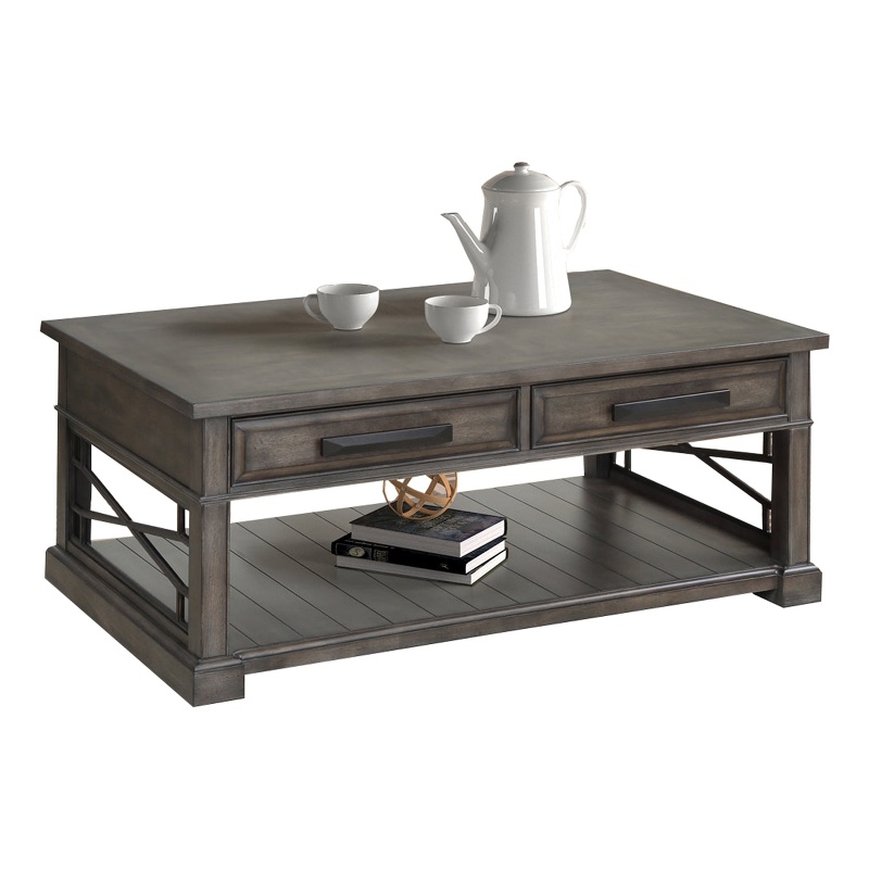 Pemberly Row Contemporary Wood Cocktail Table in Smokey Gray Finish