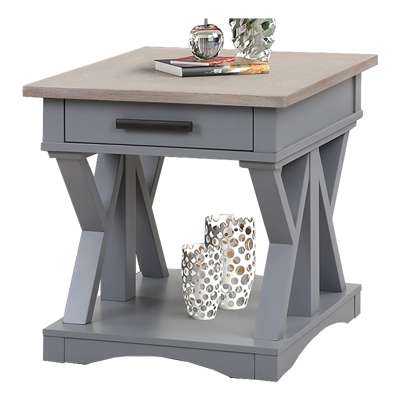 Pemberly Row Contemporary Wood End Table in Dove Gray Finish