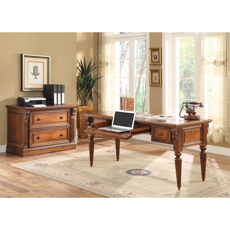 Pemberly Row Modern Traditional Wood Writing Desk in Brown Finish