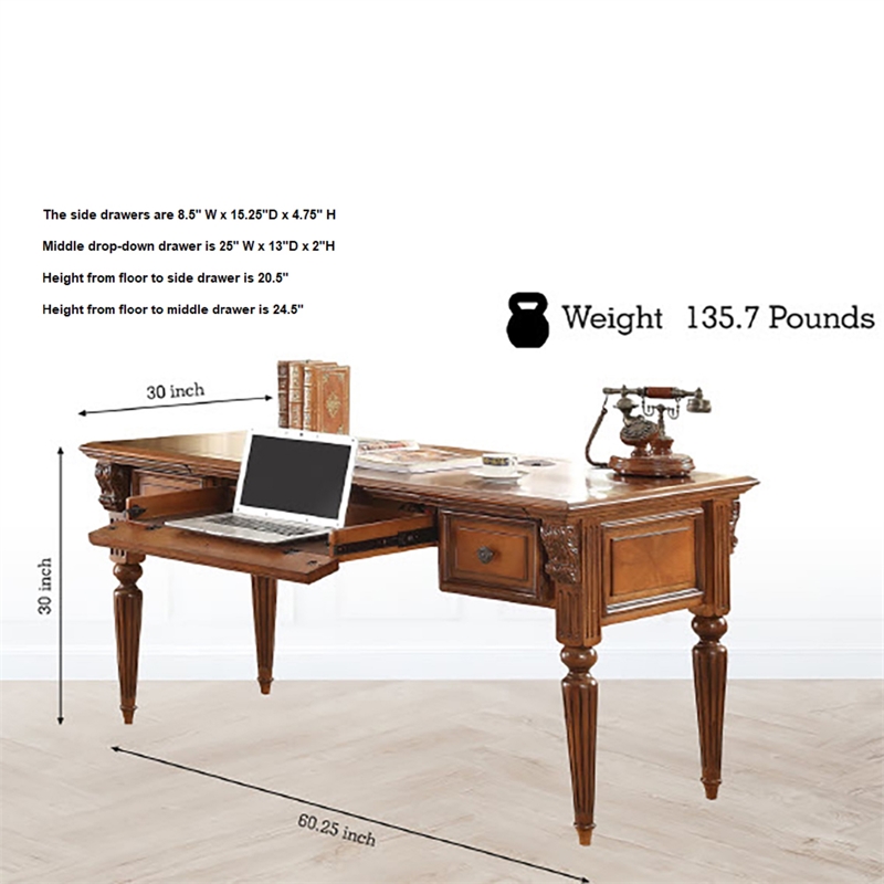 Pemberly Row Modern Traditional Wood Writing Desk in Brown Finish