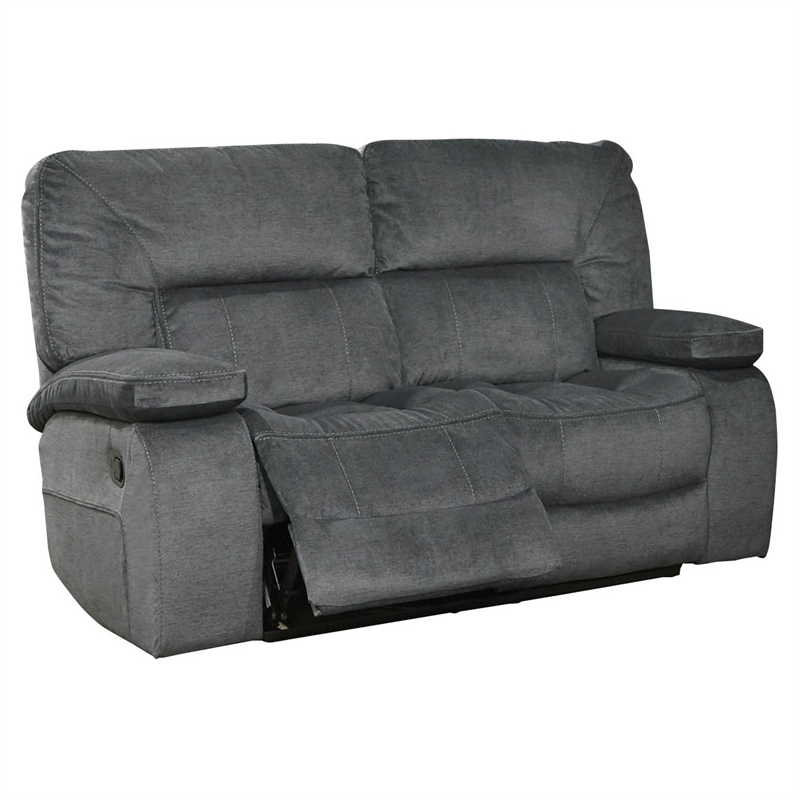 Pemberly Row Transitional Polyester Manual Loveseat in Gray Finish