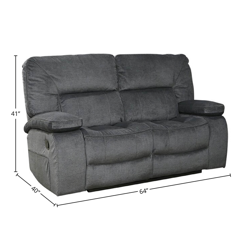 Pemberly Row Transitional Polyester Manual Loveseat in Gray Finish