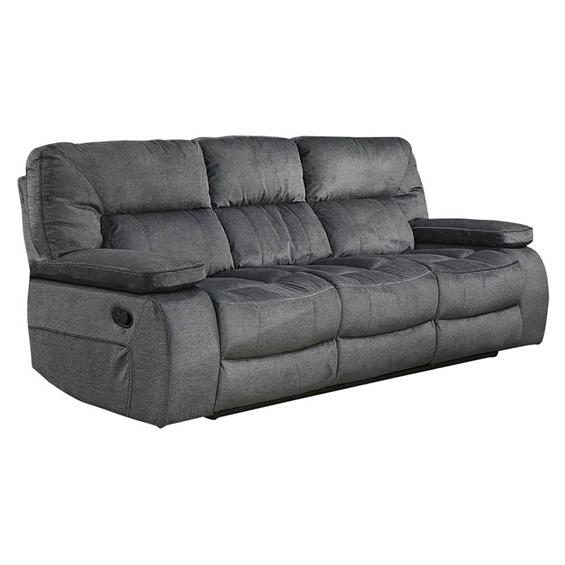 Pemberly Row Contemporary Polyester Manual Triple Reclining Sofa in Gray
