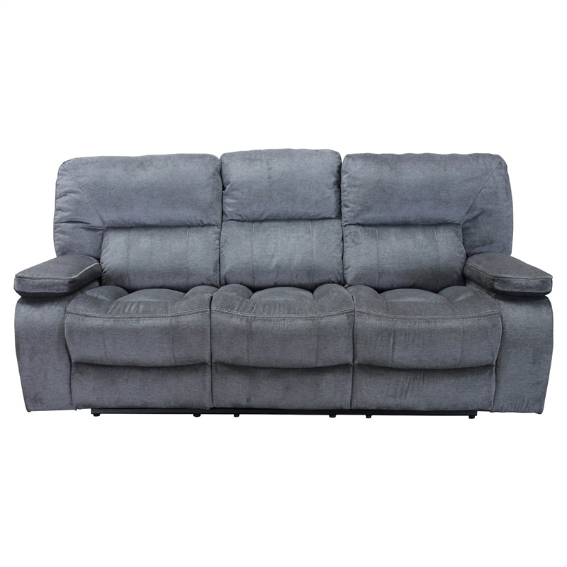 Pemberly Row Contemporary Polyester Manual Triple Reclining Sofa in Gray