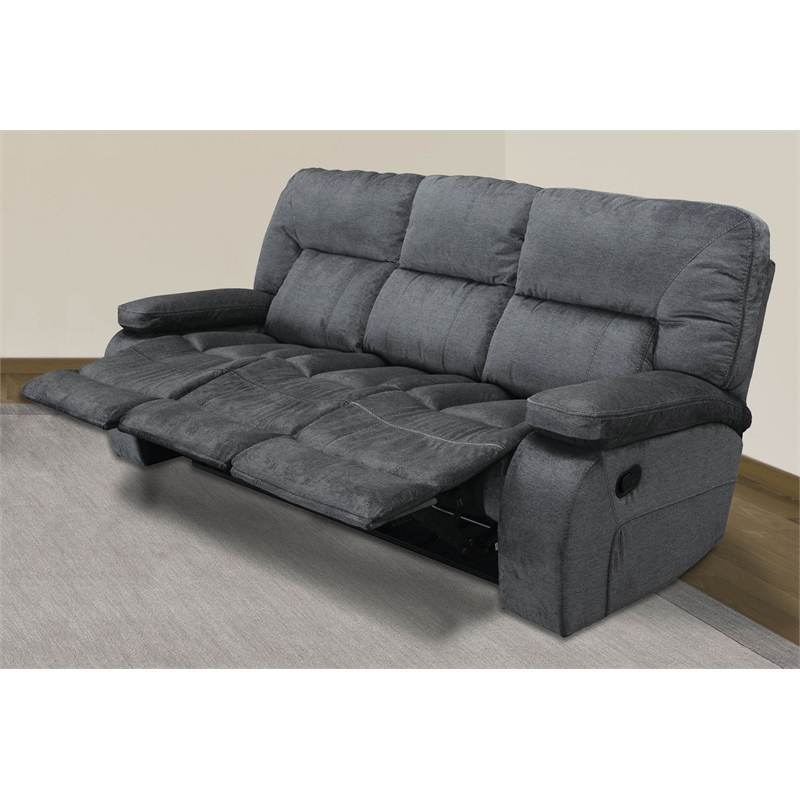 Pemberly Row Contemporary Polyester Manual Triple Reclining Sofa in Gray