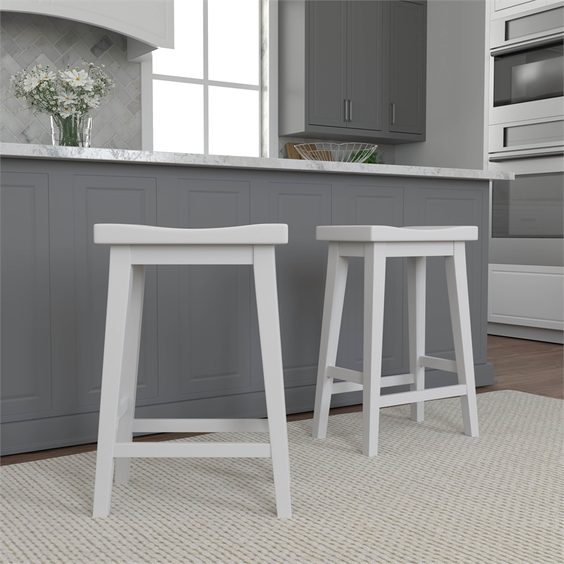 Pemberly Row Contemporary Engineered Wood Counter Stool in Off White