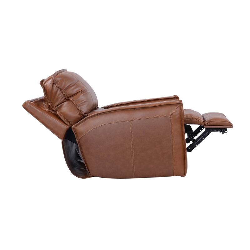 Pemberly Row Contemporary Leather Power Recliner in Saddle Brown