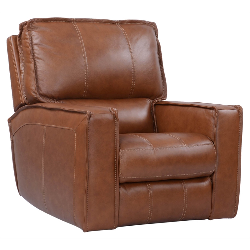 Pemberly Row Contemporary Leather Power Recliner in Saddle Brown
