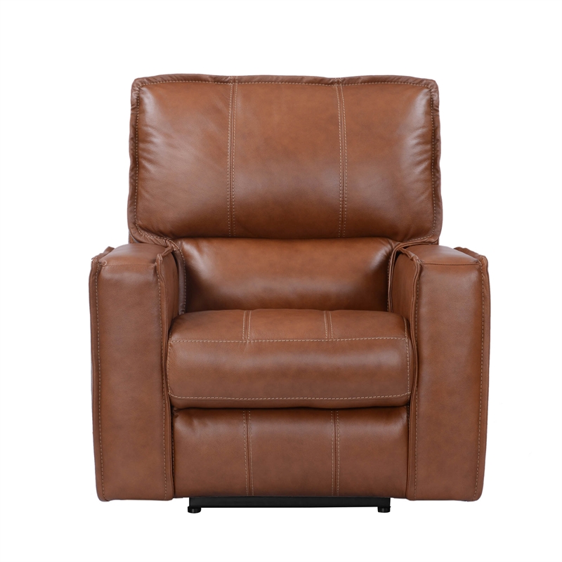Pemberly Row Contemporary Leather Power Recliner in Saddle Brown